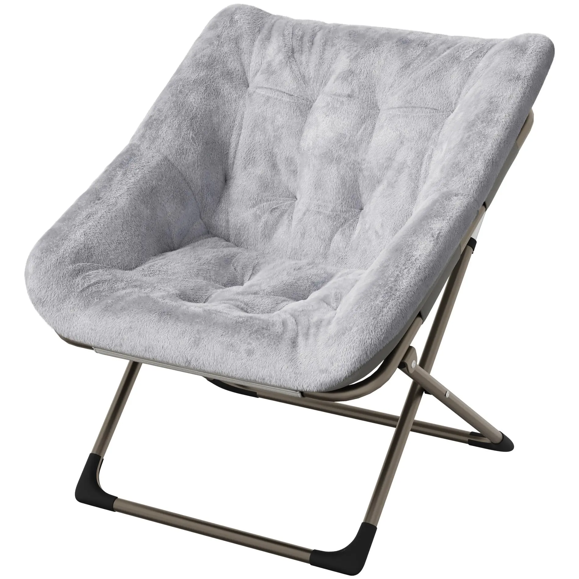 Garvee Soft Faux Fur Saucer Chair for Adults - Folding Lounge Accent Chair with Sturdy Steel Frame, No Assembly Needed, Ideal for Bedroom, Dorm, or Living Room in Grey