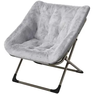 Garvee Soft Faux Fur Saucer Chair for Adults - Folding Lounge Accent Chair with Sturdy Steel Frame, No Assembly Needed, Ideal for Bedroom, Dorm, or Living Room in Grey