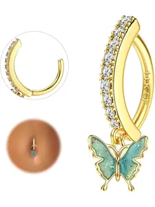 14K Gold Filled Belly Button Ring Hypoallergenic Surgical Stainless Steel Clicker Belly Rings Hoop CZ Butterfly Heart Teardrop Flower Reverse Belly Button Rings Belly Piercings Jewelry for Women 14G Navel Ring Body Jewelry