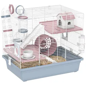PawHut Hamster Cage, 3-Tier Gerbil Cage with Exercise Wheel, House, Tunnels, Ramps, Small Animal Cage for Dwarf Hamster, Blue