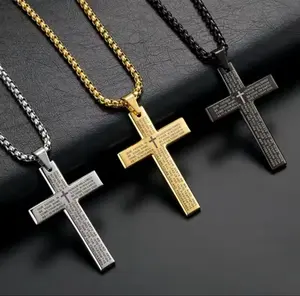 Christian Cross Necklace with Lords Prayer Engraved, Very beautiful comes in Black Or Silver