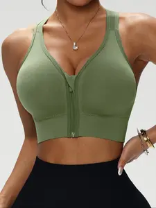 Women's Zipper Front Closure Bra, Removable Pads, X-Back Seamless Design, Suitable for Sports, Running, Gym, Cycling, Rock Climbing, Yoga