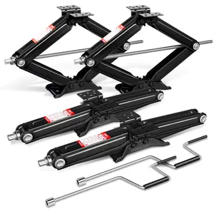 DNA Motoring Universal 4Pcs 2.5 Ton (5000 lbs) RV Trailer Stablizing&Leveling Scissor Jacks With Crank Handle Black
