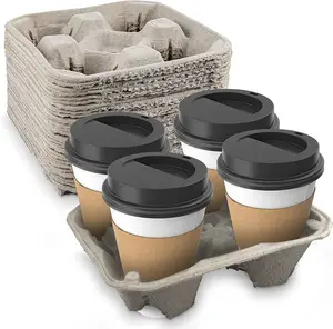 MT Products 4 Drink Carriers, Disposable Pulp Fiber Drink Holder, Can Hold 4 8-32 oz Cups Biodegradable and Lightweight (25 Pieces)