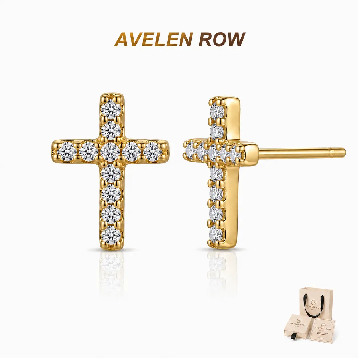 Gold Cross Stud Earrings for Women with Gift Box, Cubic Zirconia Christian Earrings, Dainty Faith Jewelry Gift