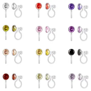 12 Pairs Invisible Clip On Earrings for Women, Plastic Clip On Earrings for Sensitive Ears, Cubic Zirconia Birthstone Stud Earrings Set for Non Pierced Ears 3mm 4mm 5mm