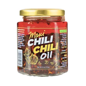 Maui Chili Chili Oil - Choose your heat level (Mild, Medium or Spicy) featuring crunchy garlic and Maui onions in 6-oz jars, Small-batch chili oil