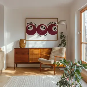 Lucky Me Lucky You Poster – 8 Ball Vintage Game Print, Playful Billiards Wall Art, Retro Bar Cart Decor, Cool Room Aesthetic