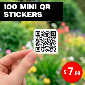 100 Mini QR Code Stickers 1” x 1” – Waterproof Vinyl, Round or Square, Perfect for Small Business, Promotions, Packaging, Social Media, Menus, Reviews, Booking Pages – Custom QR Design After Purchase