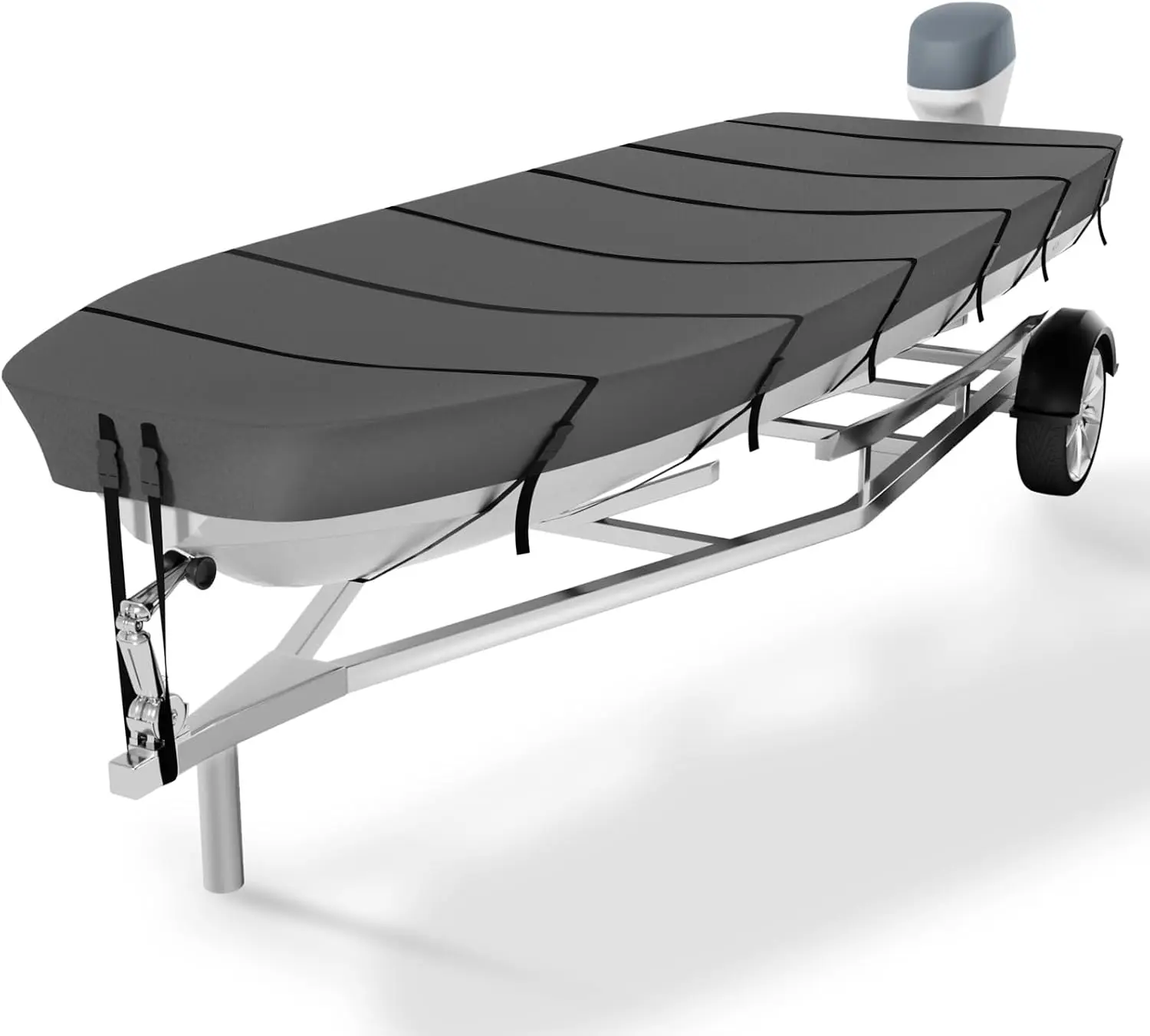 V VINPATIO Jon Boat Cover for Marine Use, 1200D 5-Layer Waterproof Oxford Fabric, Heavy-Duty UV Protection, Fade Resistant, Tear Resistant, Trailerable Mooring Cover, Reinforced Adjustable Side Straps