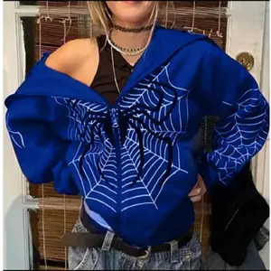 2025's Latest Sweatshirts     Men Y2K Fashion Hoodie Red Spider Web Print Zip Up Hoodie Clothes Hoodies Goth Long Sleeve Sweatshirt Oversized Top Men Clothing