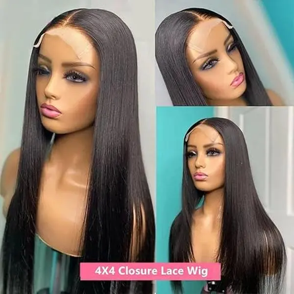 Unisex 100% Human Hair Lace Front Wig with 4x4 Closure, Straight Style, Natural Color, 150% High Density for Unisex Wear, Long Straight Hair