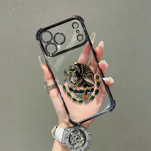 Mexican Golden Eagle Badge Flag Design Four-Angle Airbag Anti-Drop Phone Case for iPhone 17 Pro Max 16 15 14 13 12 11 Pro Max Transparent Soft TPU Material Gift Choice