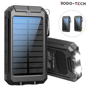 Bodo-Tech Solar Power Bank 10000mAh, Waterproof Portable Charger with Carabiner, LED Flashlight, USB-C + Dual USB-A – Camping Hiking Emergency Battery Pack