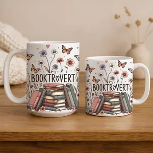 Retro Booktrovert Coffee Mug Butterfly and Wildflower Art 11oz 15oz Mug