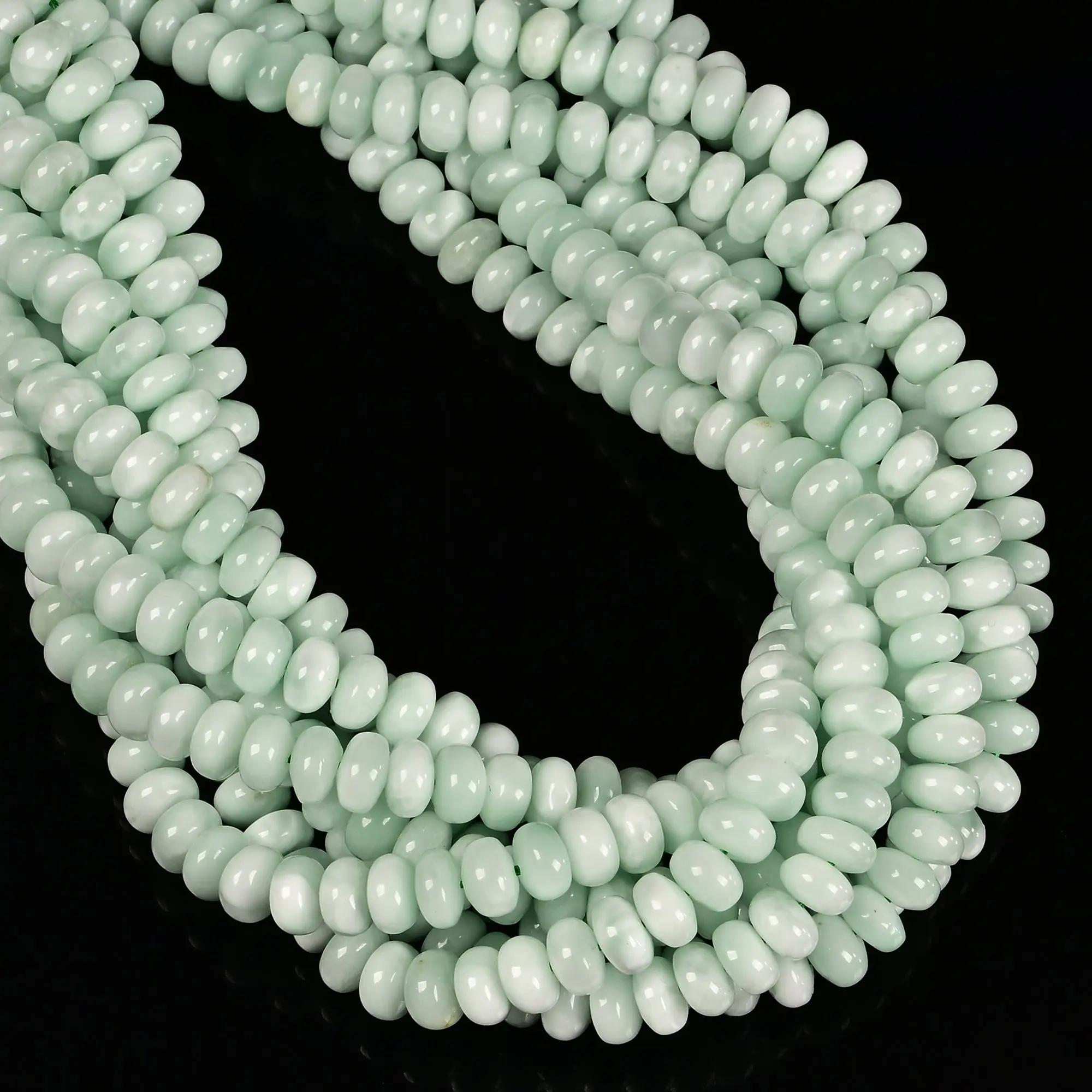 Natural Green Moonstone Smooth Rondelle Beads 4x6mm 5x8mm 6x10mm 15.5" Strand