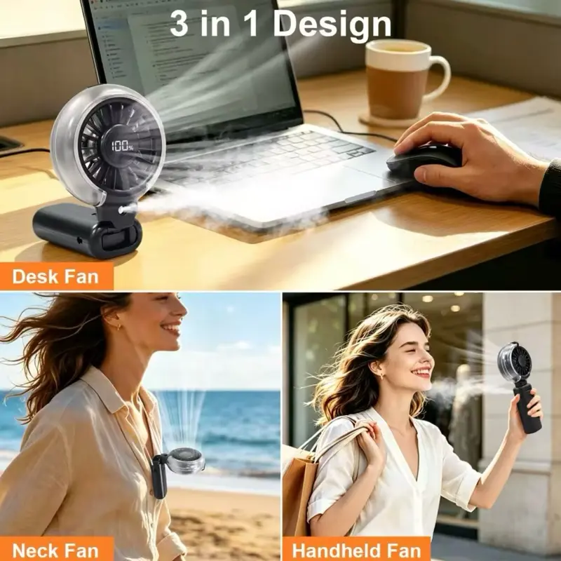 Portable Foldable Mist Spray Mini Rechargeable Fan - Cordless Handheld Desk Fan with Clip-On Design, Mobile Household Appliance