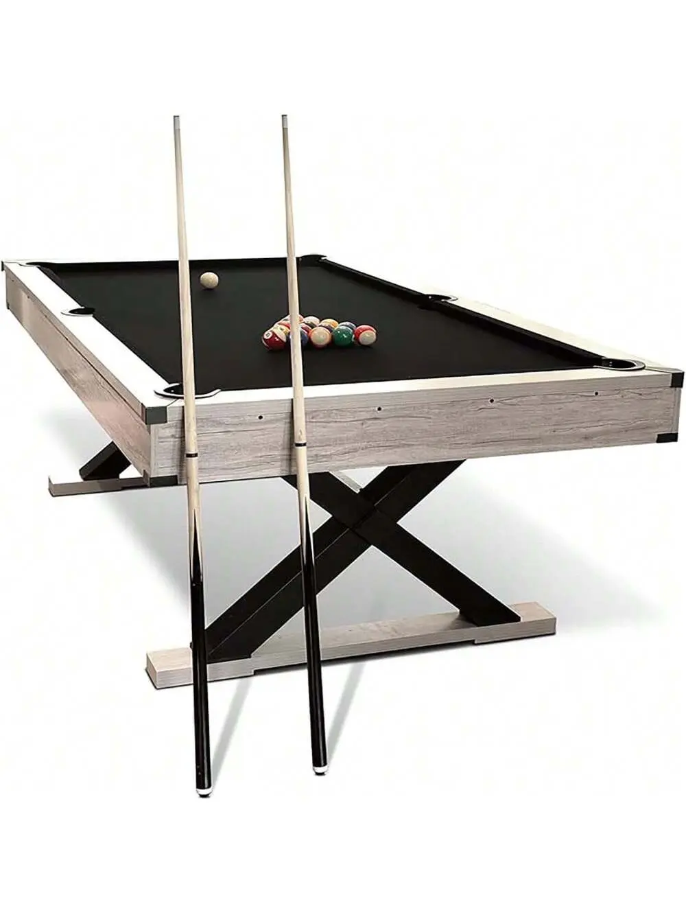 7ft Length Wood Pool Table - 84in Indoor/Outdoor Red Billiard Table with Level Top, Polished Look, X-Stability, 2 Cue Sticks, Billiard Balls, Cleaning Brush & Chalk for Game Room, Family Gatherings