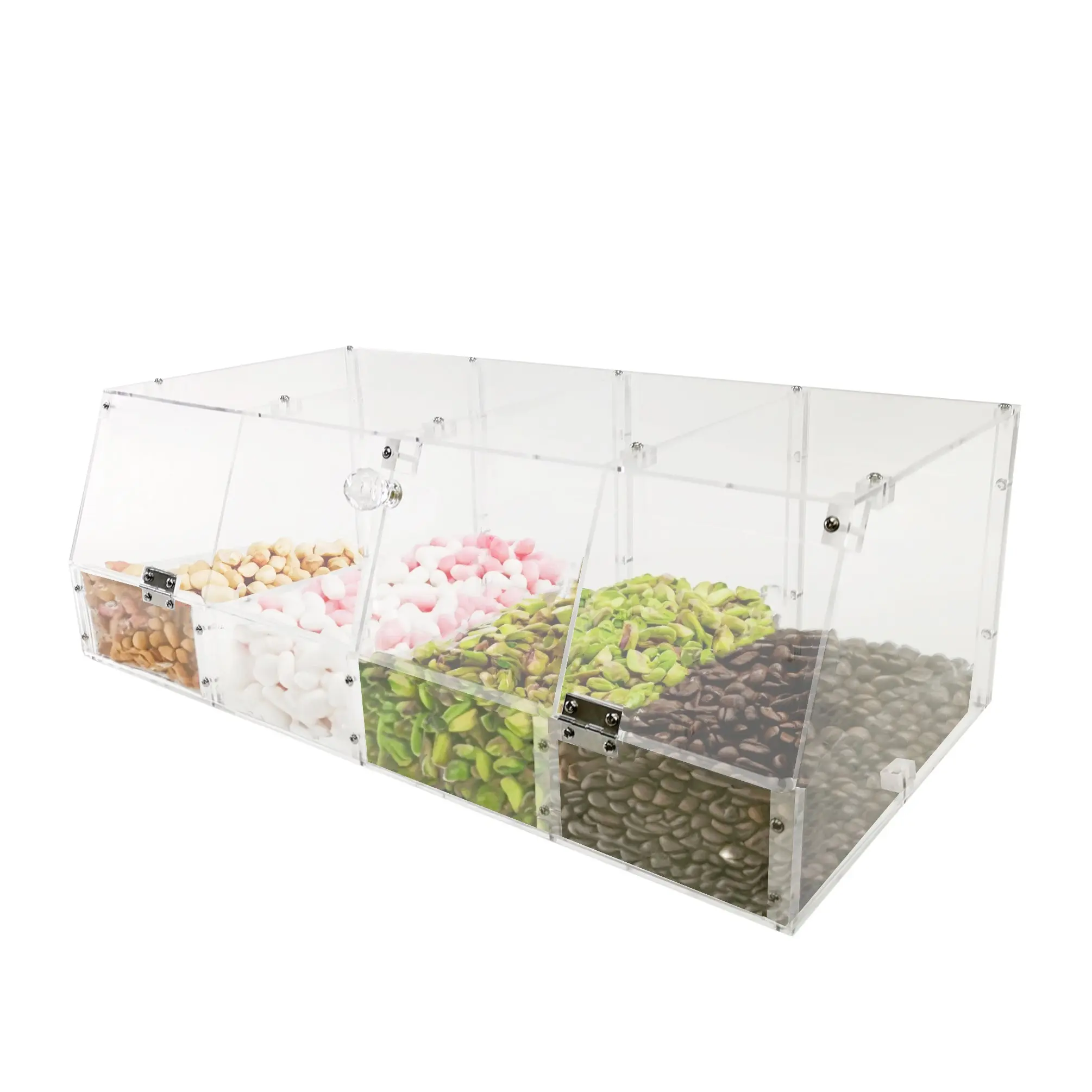 24 X 12 X 8 Acrylic Candy Bin Plaxiglass Organizer 4 Compartments Display Bin for Candy, Cereal, Chocolate Coffee Beans, Stackable Assembly Video Provided 10207