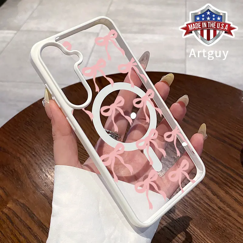 Magnetic Phone Case for Samsung Galaxy S24 Plus S25 Ultra S23 FE Ultra S22+ Pink Bow  Pattern TPU Durable Shockproof Anti-Scratch Stylish Smartphone Cover