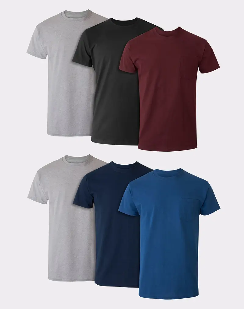 Hanes Men's Cotton Pocket T-shirt Moisture-wicking With Odor Control Assorted Solids 6-pack Underwear Multi Pack Comfortable Fit Soft Stretch Fabric Breathable 217pd6