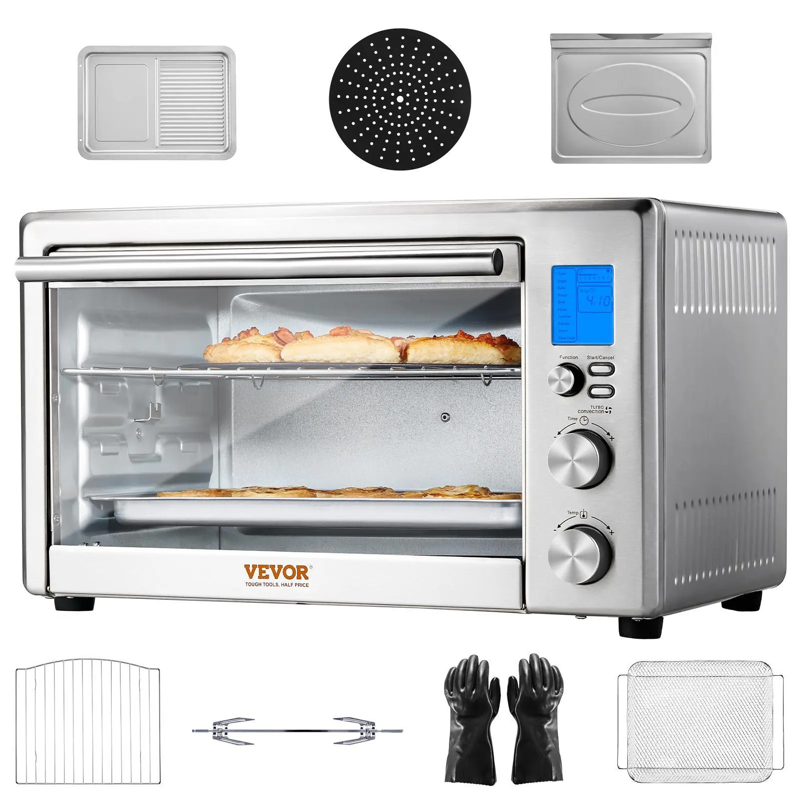 【Summerfinds】VEVOR 13-IN-1 Air Fryer Toaster Oven, 28L/29.6Qt Convection Oven, 1800W 2-Tier Toaster Ovens Countertop Combo with Wire Racks, Pizza Pan, Gloves, Home and Commercial Use
