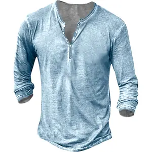 PASLTER Mens Distressed Henley Shirts Short/Long Sleeve Button T-Shirt Slim Fit Cotton Casual Shirt Menswear Top
