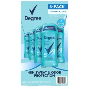 Degree Antiperspirant Deodorant Shower Clean 2.6 oz 5-Pack with 48H Sweat & Odor Protection Body Care Fragrance Scented
