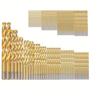 99PCS/Set Titanium Twist Drill Bit Set, 135° Tip High Speed Steel Bit Kit, 1.5-10mm Woodworking Drill Bit Set with Storage Box, Suitable for Wood Plastic Fiberglass Tool Box