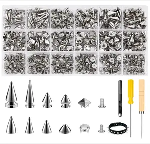 Craluuur 455PCS Punk Spikes and Studs Kit for Clothing, 12 Sizes Premium Metal Cone Spikes, Square Pyramid Studs & Round Dome Rivets for Leathercraft and Punk Style DIY Craft Decoration