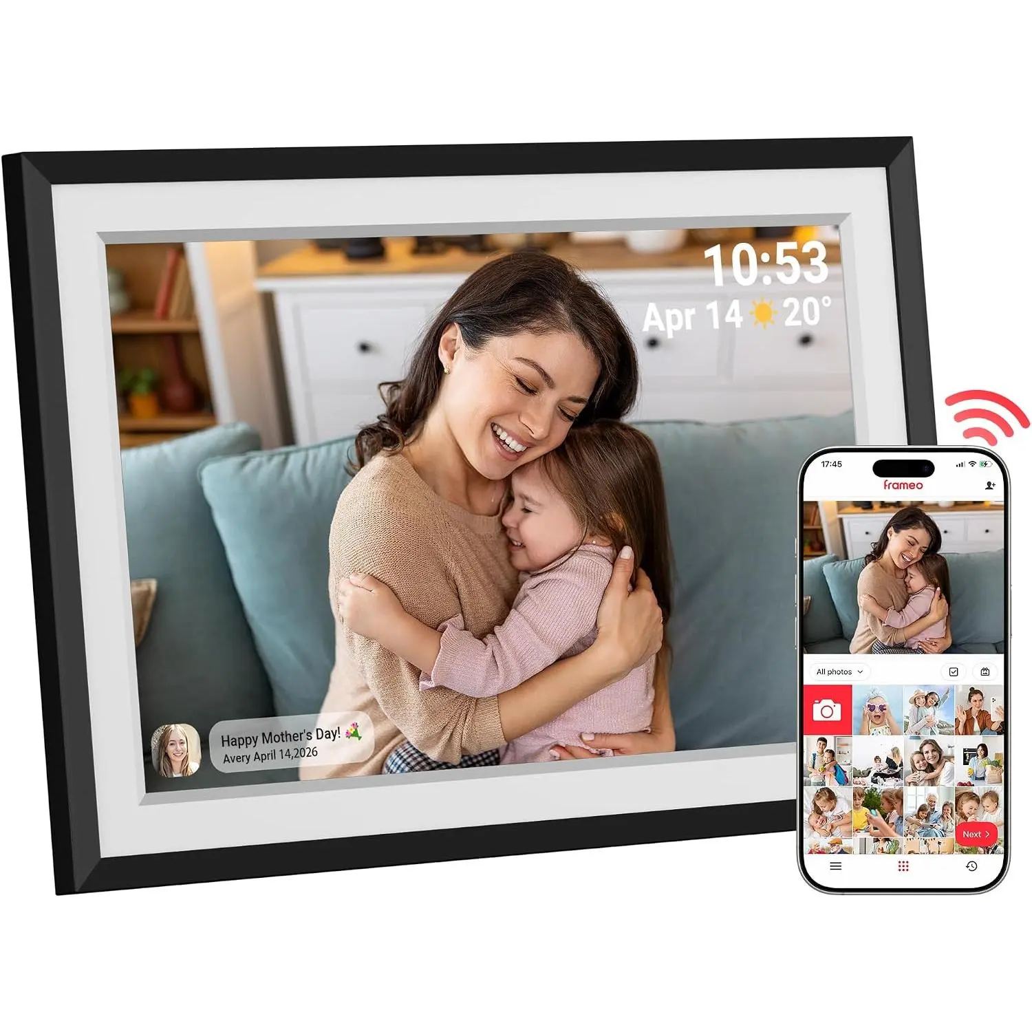Frameo Digital Picture Frame – 10.1 Inch Smart Wi-Fi Photo Frame with Easy App Connection, Gift for Women, Mom, Grandma, Wife, Girlfriend, Wedding Share Memories Instantly via Free App