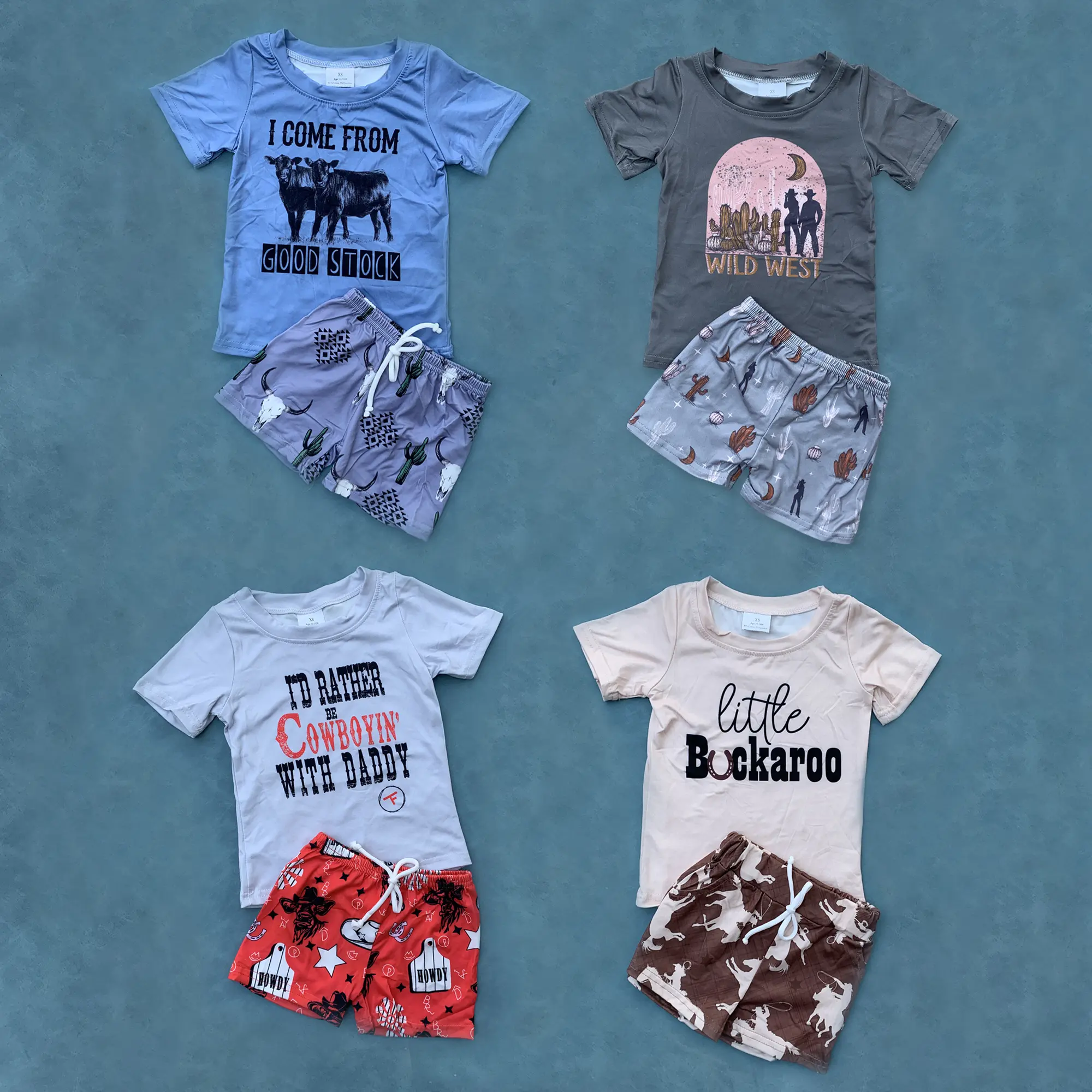 Western cowboy boy short sleeve summer clothes