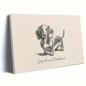 Vintage Long Hair Dachshund Canvas Art-Framed Farmhouse Wall Decoration, Room Wall Art, Perfect Gift for Dog Lovers, Direct Hanging Painting