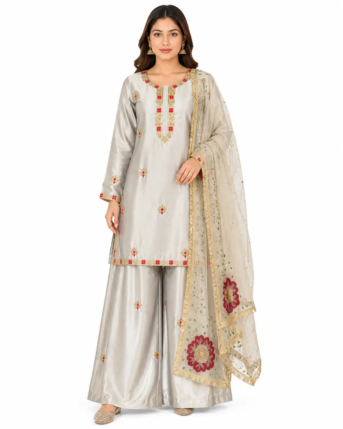 Plazoo Set – Elegant Ethnic Wear, 3PC Satin set, Crafted in Classy Tones with Premium Fabric & Detailing