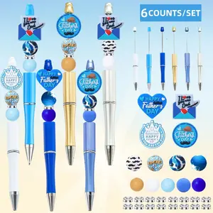 6pcs Father's Day DIY Bead Set, Round Pen and Silicone Beads, Perfect Gift for Dad's Birthday, Office Learning Supplies