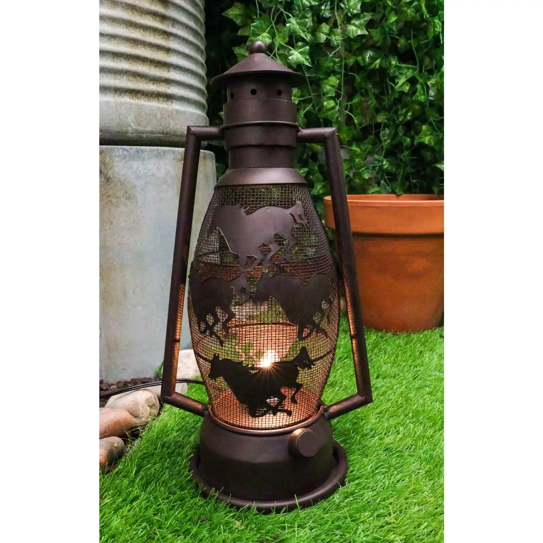 Old Fashioned Rustic Western Horses Electric Metal Lantern Lamp Or Shadow Caster