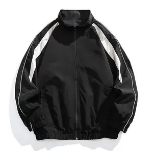 Men's black and white striped sports jacket - zip closure, lightweight, retro casual sports style