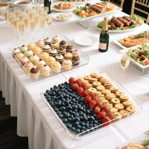 Premium Acrylic Party Trays, Transparent Serving Dishes and Trays, Dessert Display Plate, Food Cupcakes Desserts Cookies Bakery Snacks, Stackable Square Plates