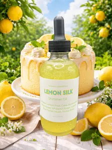 Lemon Silk Moisturizing Body Shimmer Oil Lemon Peel, Cake, Buttercream, Whipped Sugar, Vanilla, Musk & Tonka Bean for Radiant Skin by Karafa Essentials