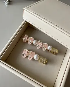 2Pcs Sweet Pink Bow Pearl Hair Clips | Shiny Zircon Alligator Barrettes for Bangs & Flyaways, Cute Aesthetic Hair Accessories for Women Girls
