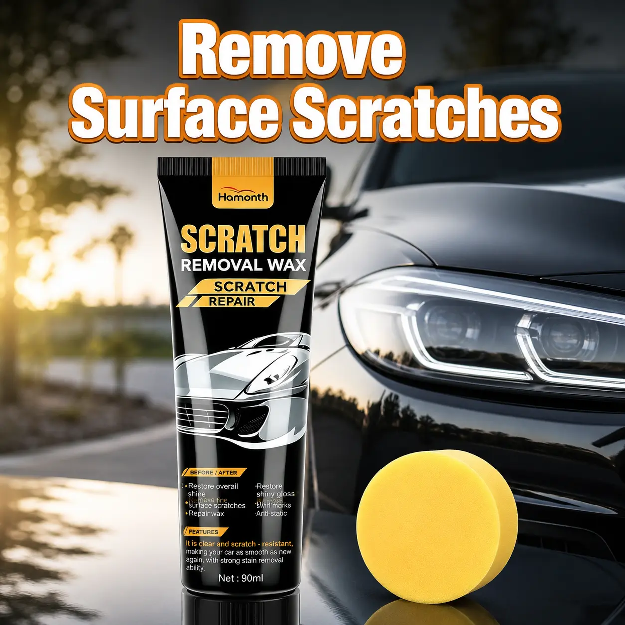 Premium Auto Scratch Remover Repair Kit - Simple DIY Friendly Complete Care Set for All Vehicle Owners, Comes with Polishing Wax & Soft Applicating Sponge, Works on All Automotive Paint Shades, At-Home Car Detailing & Paint Surface Maintenance