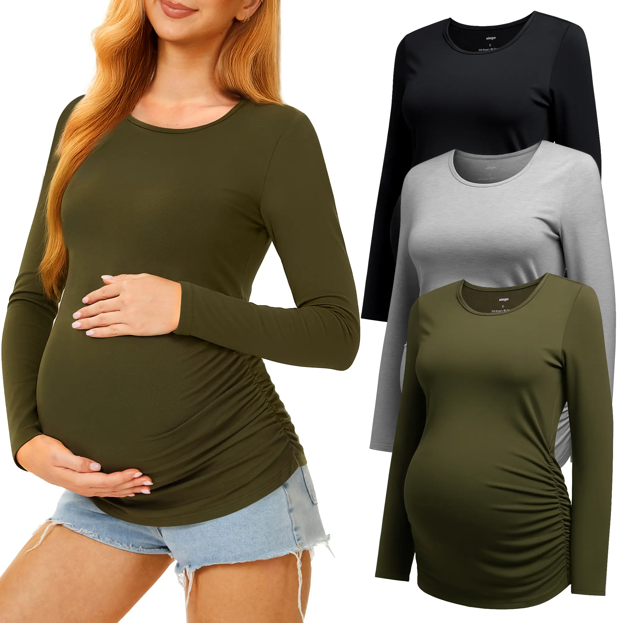 Women's 3-Pack Casual Fit Maternity Long-Sleeve Crew Neck Tops, Maternity Clothes for Pregnant Women,clothes for back to school,first day of school outfits
