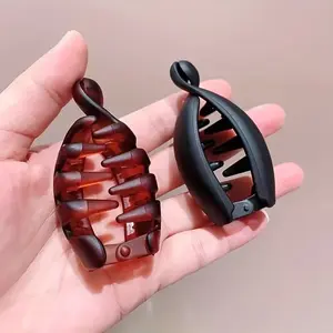Women's Anti-Slip Banana Hair Clips Set of 2, ponytails BunchHairstyles Vintage Oval Leopard Print Hair Accessories, Amber Color and, Secure Ponytail Holder