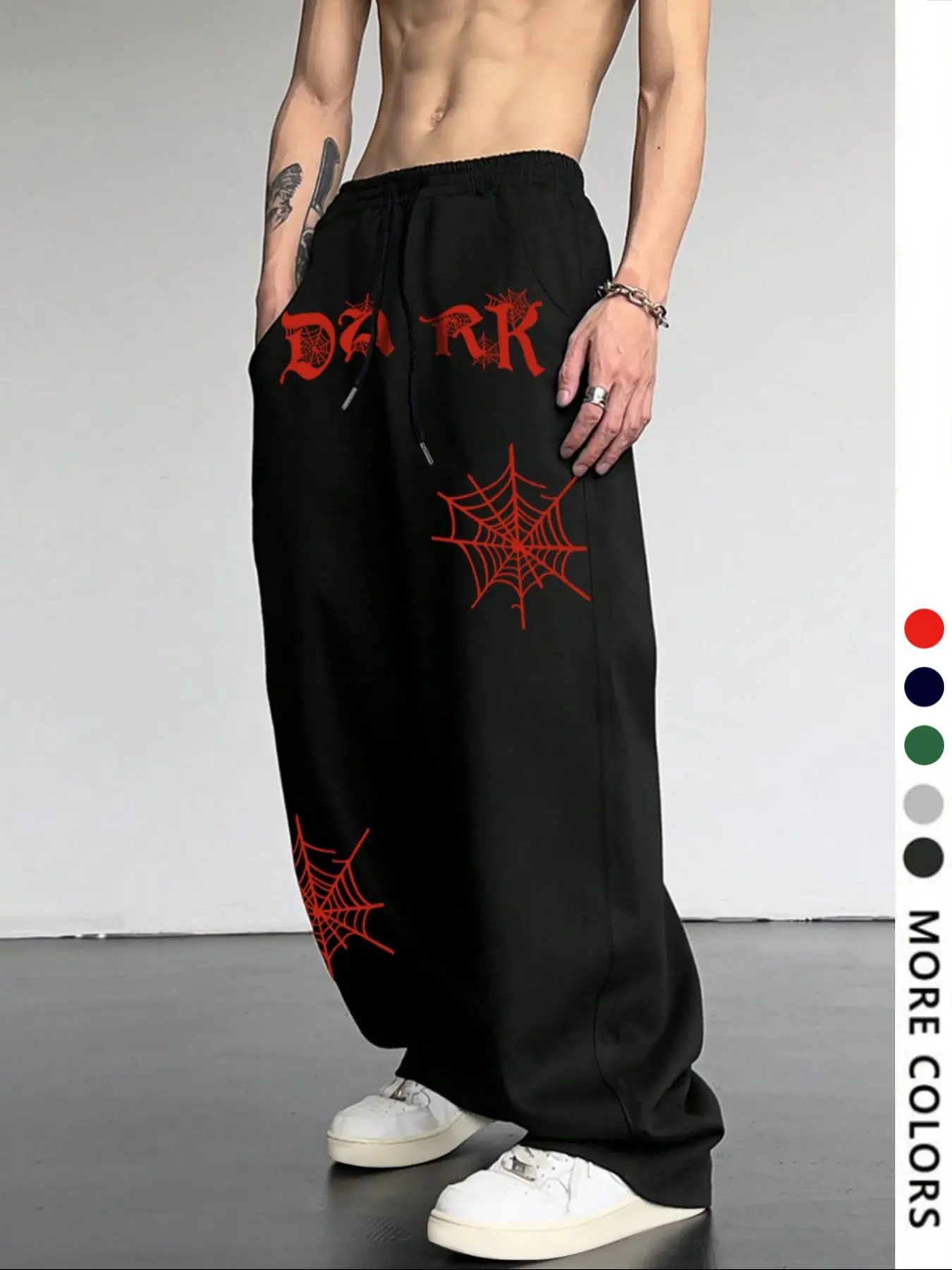 Men's Casual Loose-Fit Jogger Pants, Spider Web Print Drawstring Waistband, All-Season Comfortable Fabric for Everyday Wear, Baggy Sweatpants, Printed Sweatpants