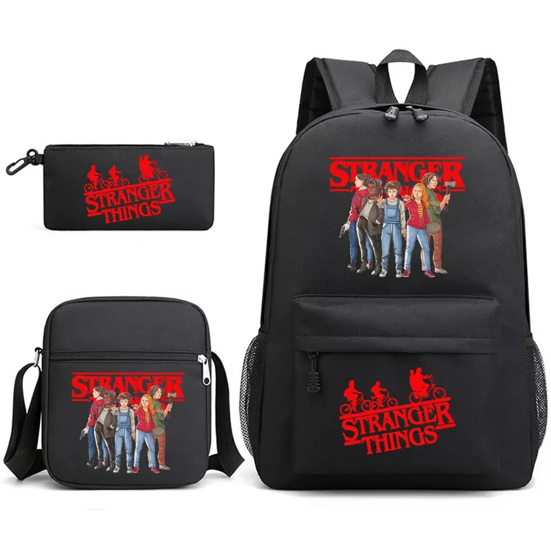 Stranger Things 3-Piece Schoolbag Set - Casual Canvas Backpack for Students, Large-Capacity Outdoor Bag, 31x13x44cm, 463g