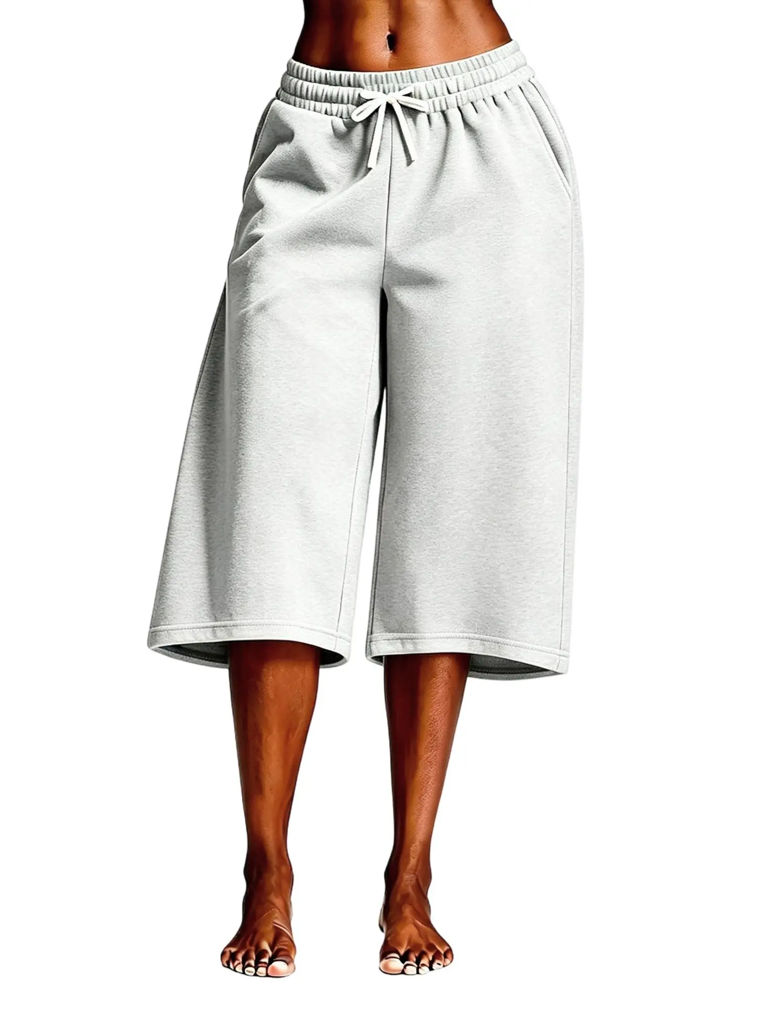 Plus Size Capri Sweatpants for Women, Casual Wide-Leg Lounge Pants with a Drawstring and Side Pockets, Soft Cotton Blend Fabric, Loungewear, Everyday