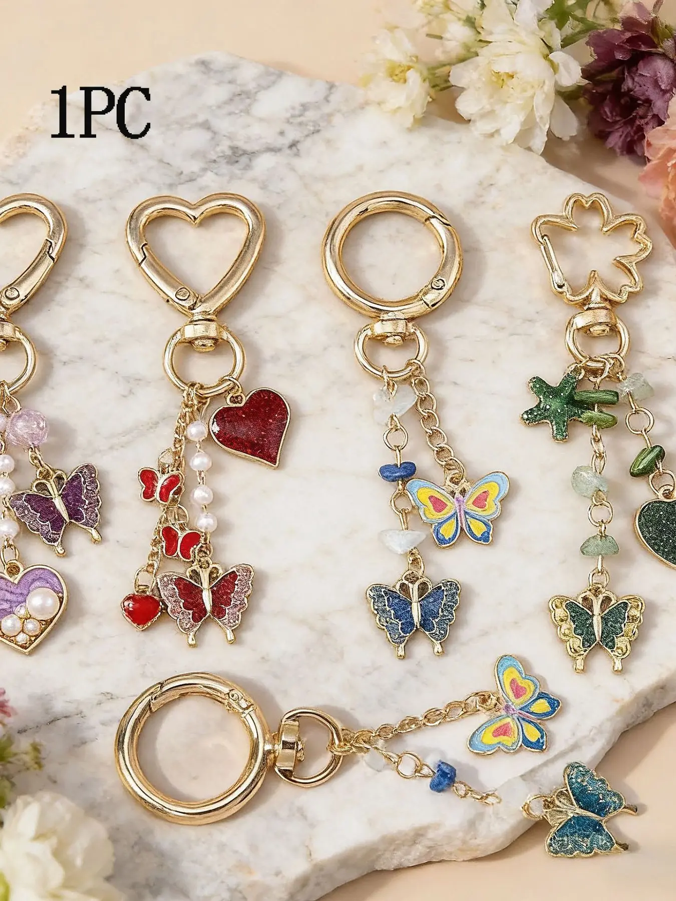 Sweet and exquisite butterfly bead keychain with luxurious texture, bead chain decoration design, fashionable and niche personalized pendant, elegant and fashionable exquisite style, can be used as a bag pendant Keychain for Bags Keyrings