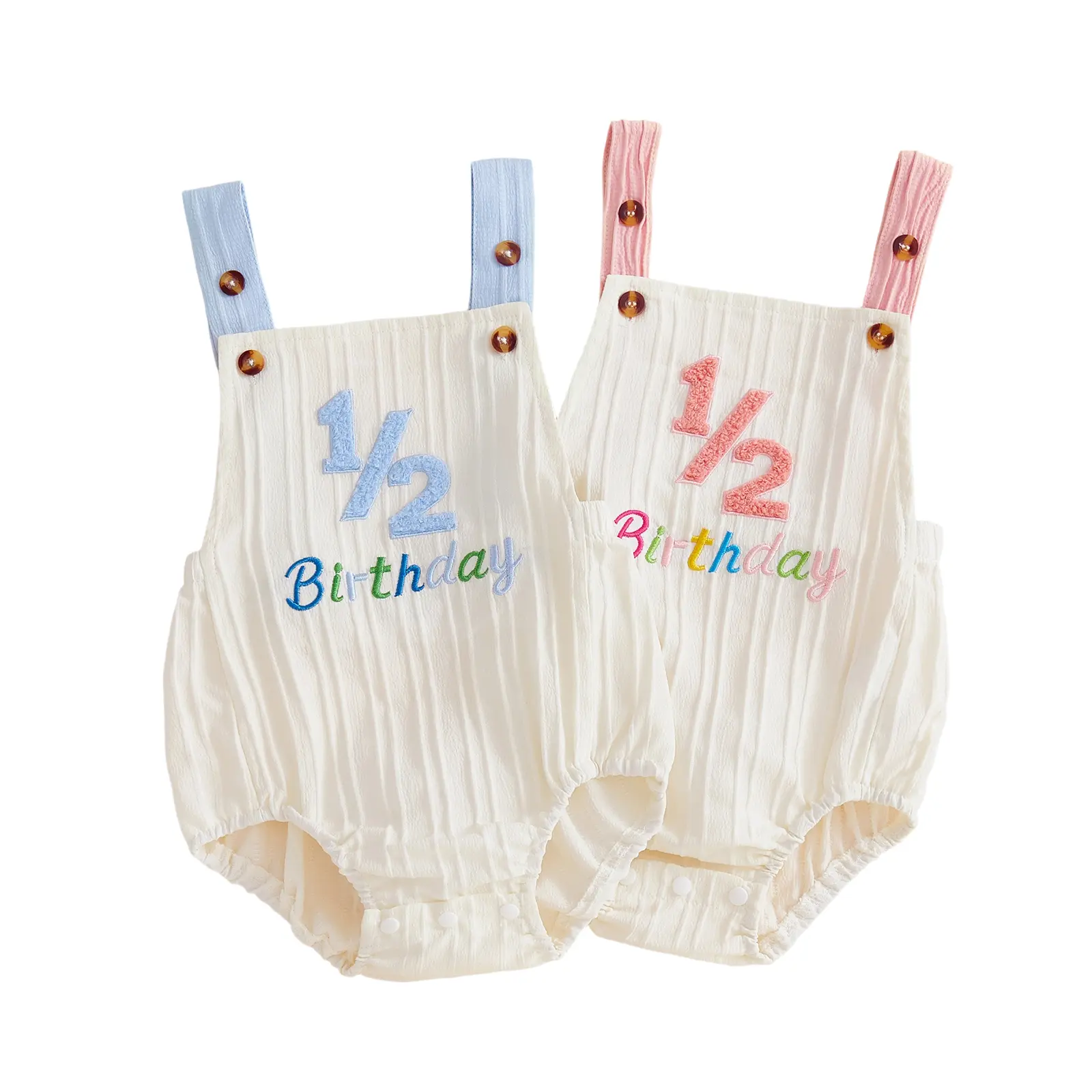 Infant Baby Half Birthday Romper Fashionable 1/2 Embroidery Sleeveless Summer Jumpsuit