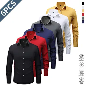 6-Pack Spring and Autumn New Professional Long Sleeve Shirts Men's High-end Dress Business Casual Suit Shirts Menswear Top