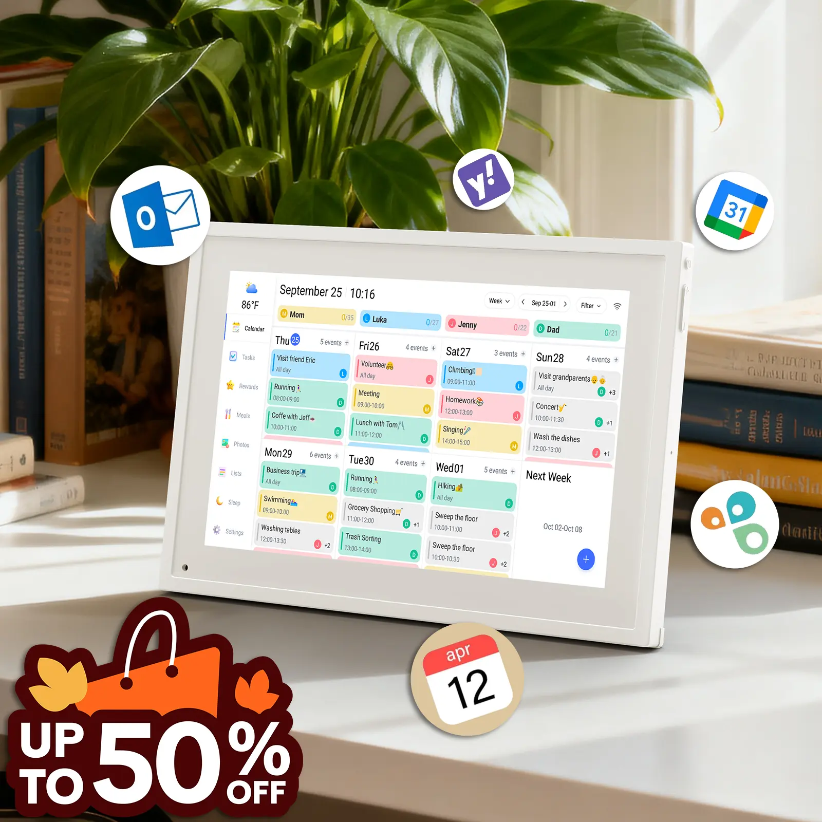 BSIMB 10.1-Inch Digital Calendar Chore Chart - Smart Family Planner with 1080P FHD Clarity Touchscreen Interactive Display, Wall & Desk Mount for Seamless Scheduling (White), Decoration